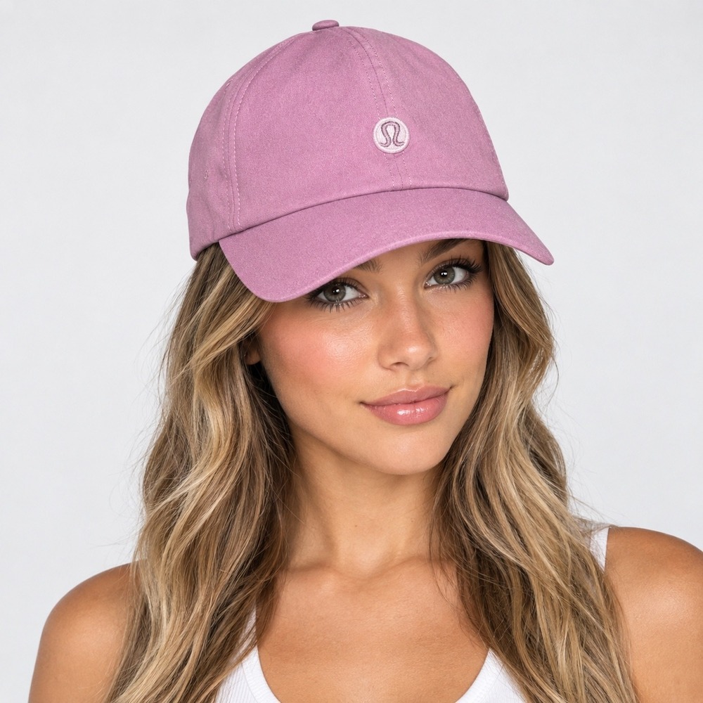 Lululemon y2k athletic gym ball cap hat pink embroidered white logo adjustable